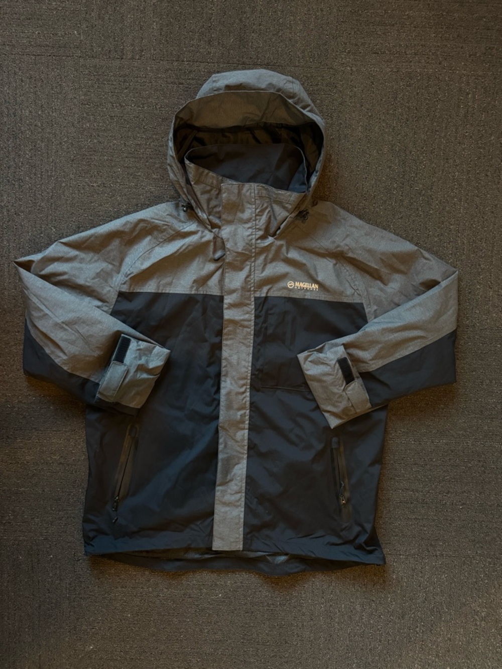 Magellan Outdoors Men's Gray and Black Waterproof Hooded Raincoat